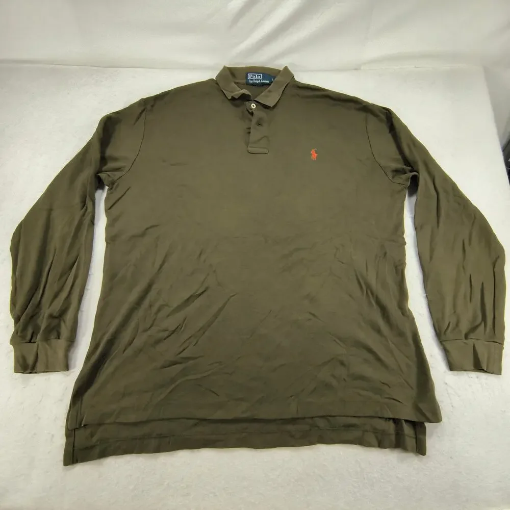 Polo by Ralph Lauren Collared Casual Long Sleeve Polo Shirt Mens Size L Green